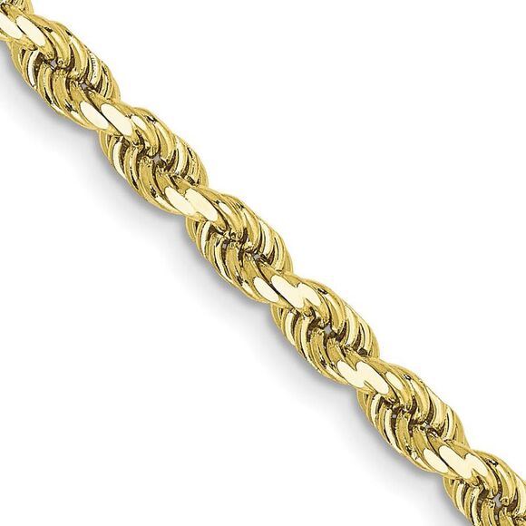 3.5mm 10K Yellow Gold Hollow Diamond Cut Rope Chain Necklace 24 Inch